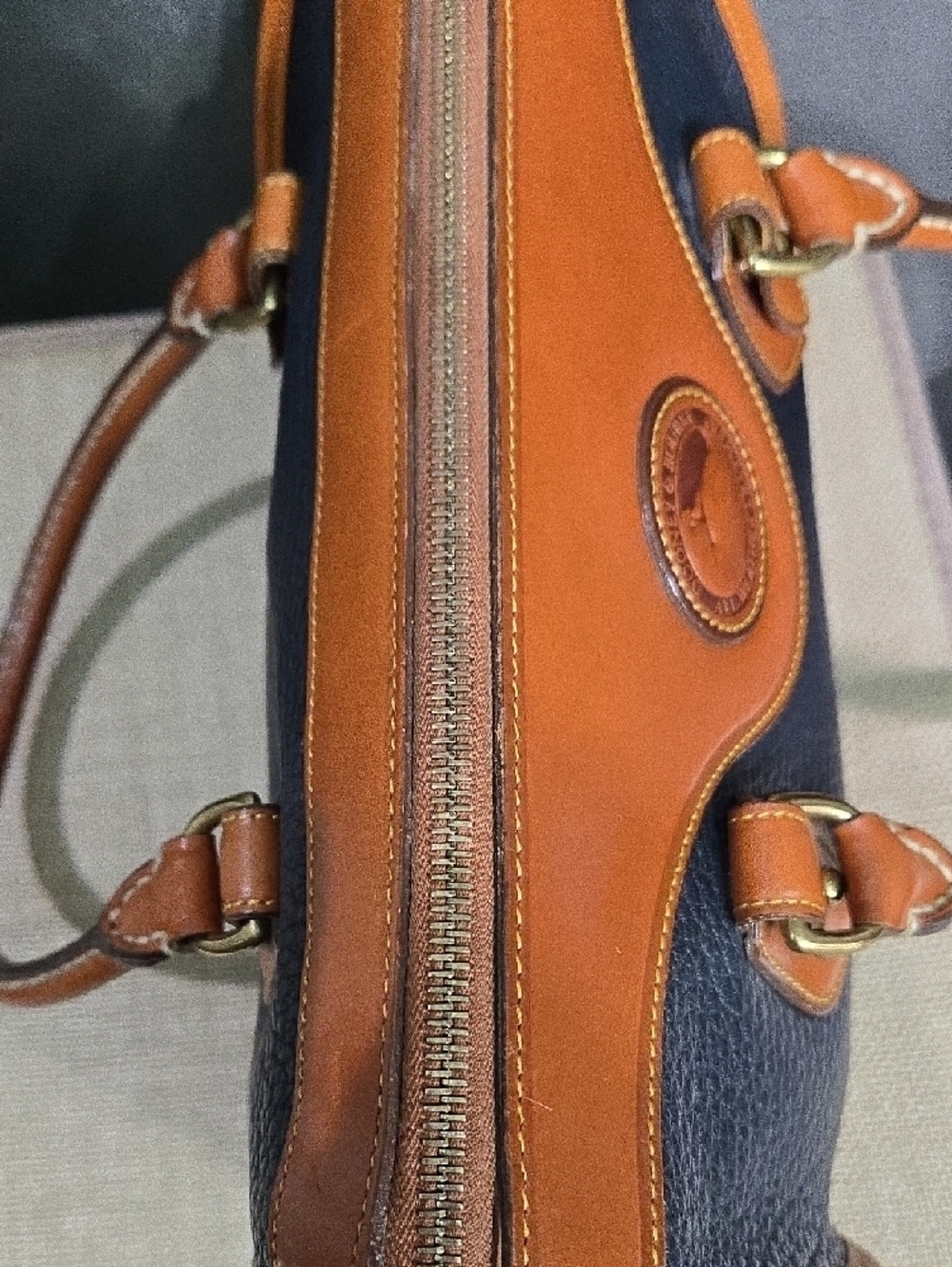 Dooney & Bourke Black and Tan Pebbled Leather Satchel - Picture 5 of 16